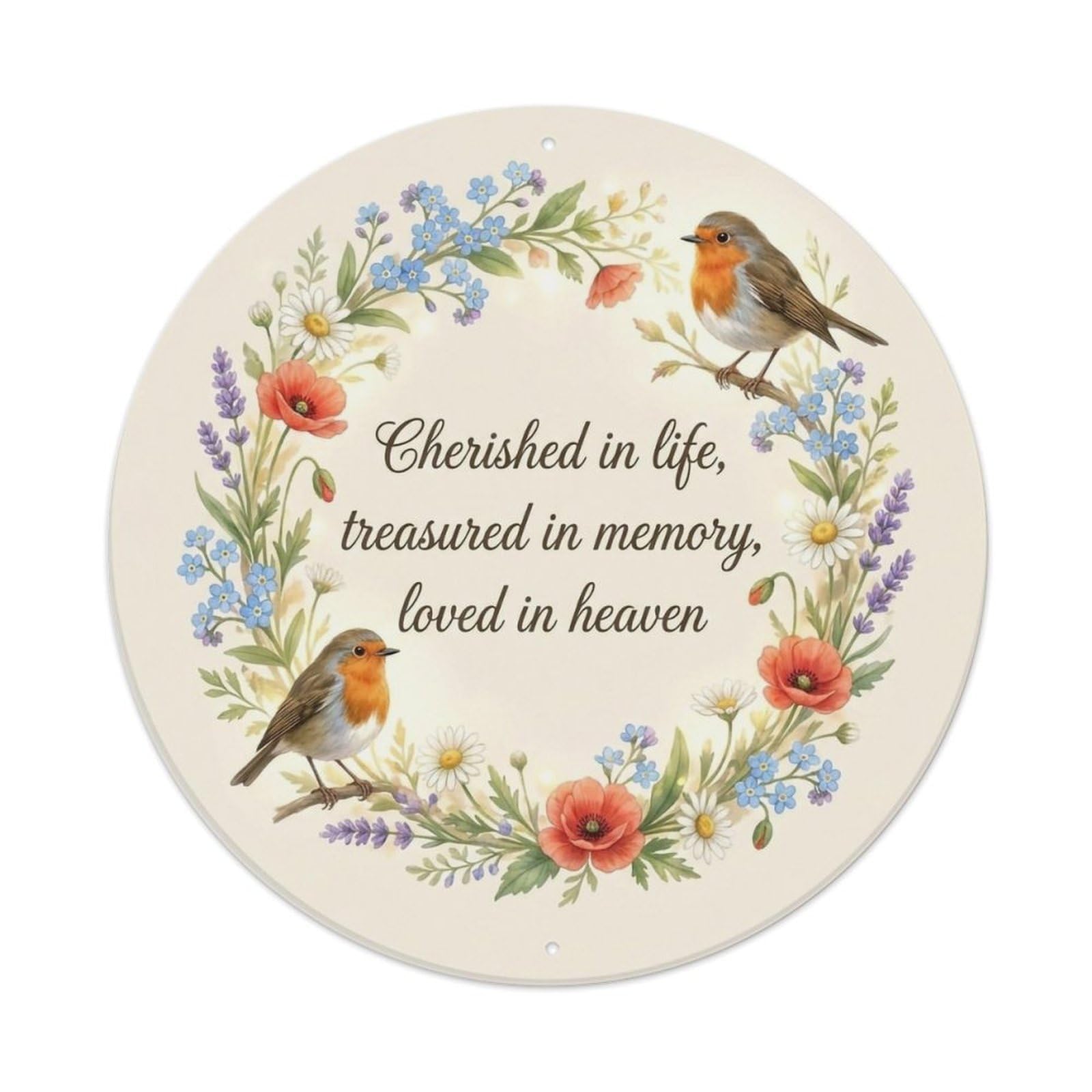 Okahys 8X8inch(20X20cm) European Robin Garden Sign Heaven Love Cherished Metal Tin Sign