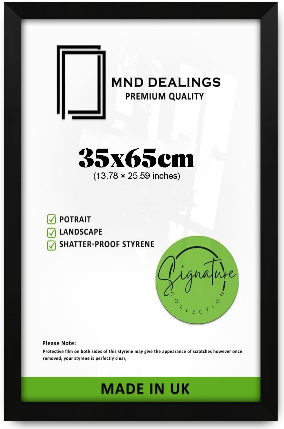 MND Dealings MDF 35x65 Cm Wide Black Wooden Frame | Strong Acrylic Front Poster Frame for Art, Prints & Puzzle Display at Home & Office - (Matt Black)