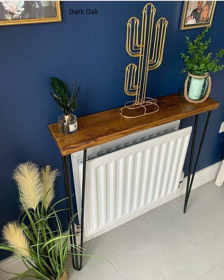 Urban Reclamation Buttermere Rustic Console Table with Hairpin Legs | Reclaimed Scaffold Board Hallway Table | Handmade Radiator Cover Made from Solid Wood (Dark Oak, 120cm)