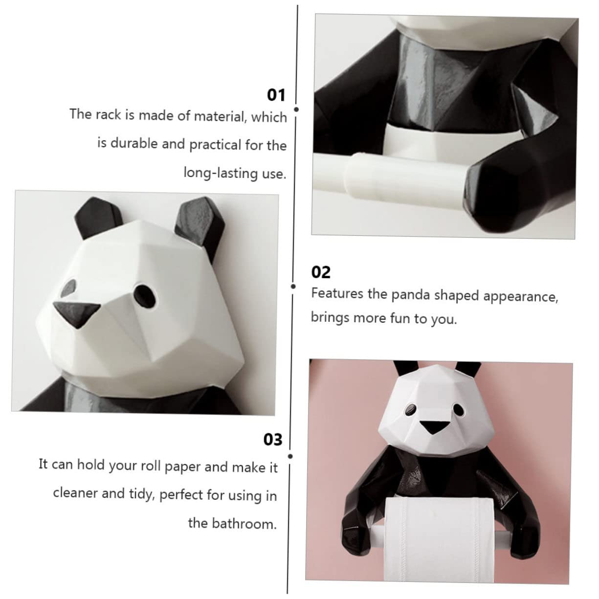 Gadpiparty Kreativer Panda Geformter Weißer Toilettenpapierhalter aus Kunstharz mit Einfacher Montage und Aufbewahrung für Badezimmer Wandmontage