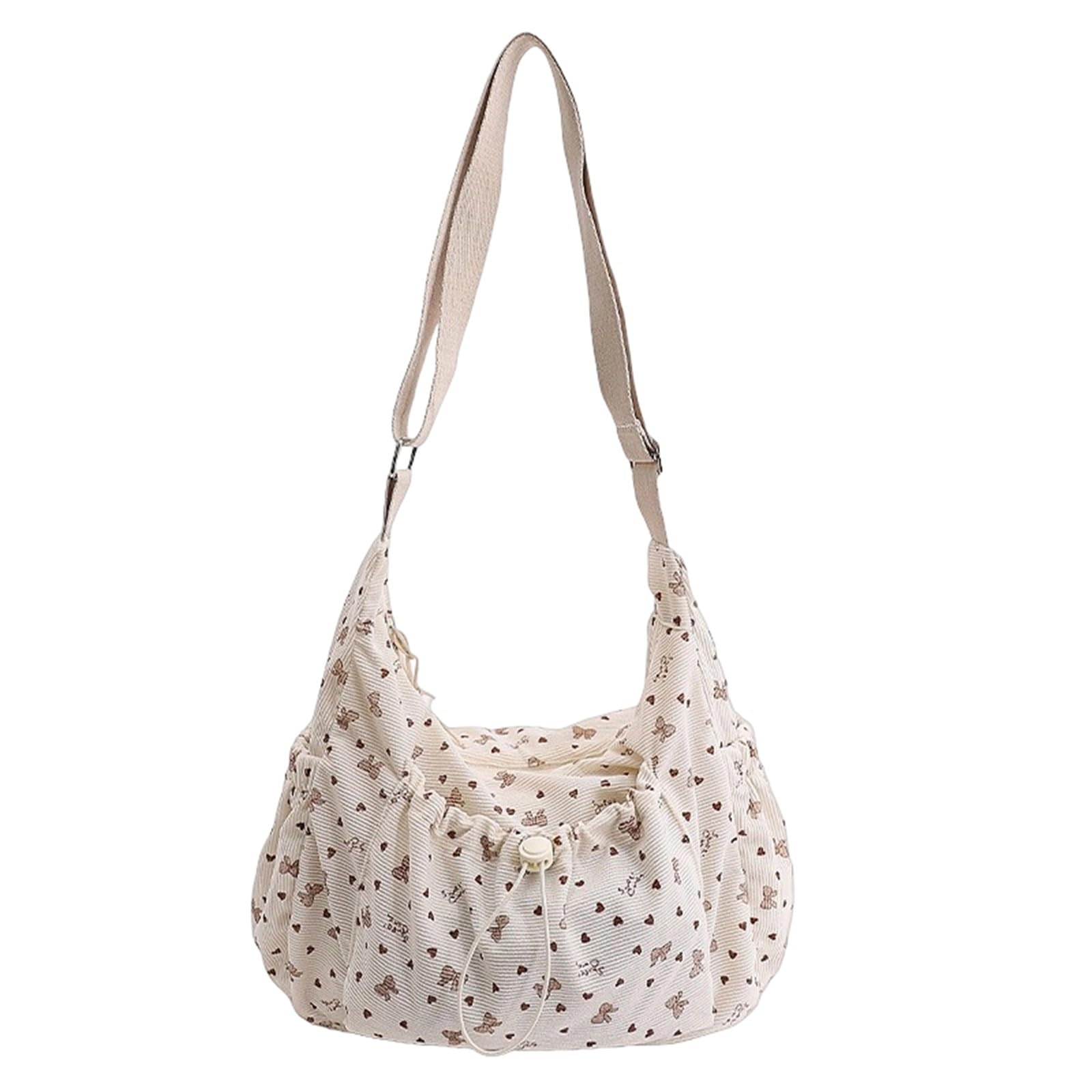 Elegant Bow Drawstring Shoulder Bag Large Capacity Wrinkle Resistant Crossbody Shoulder Bag, White, standard size, Sling Backpacks