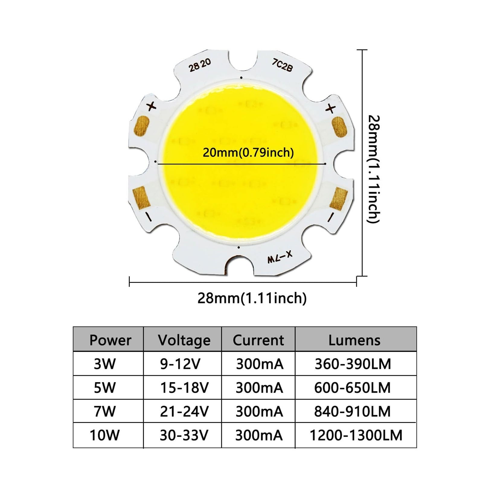 20 piezas 3W 5W 7W 10W Chip 2828mm cuentas de lámpara LED Color cálido/Color Natural/blanco for bombilla foco for bricolaje(Warm White,7W 21-24V 300mA)
