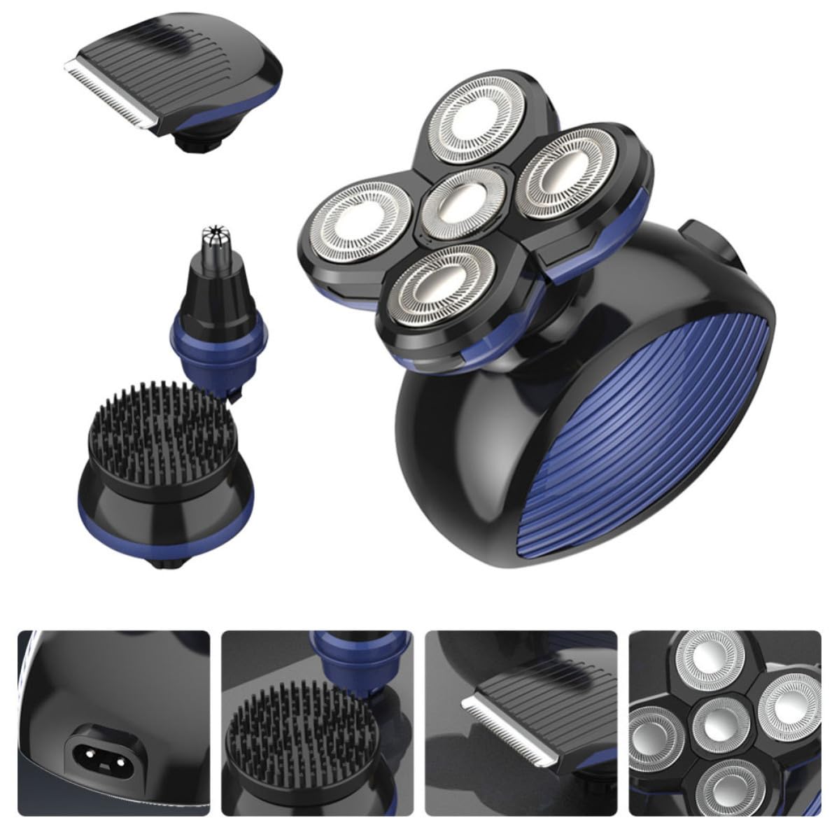 Rasoio Elettrico Barba e Chioma Uomo 5 Lame Galleggianti, Multifunzionale Usb, Resistente All'acqua Ipx5, Macchina per Rasatura Portatile in Abs
