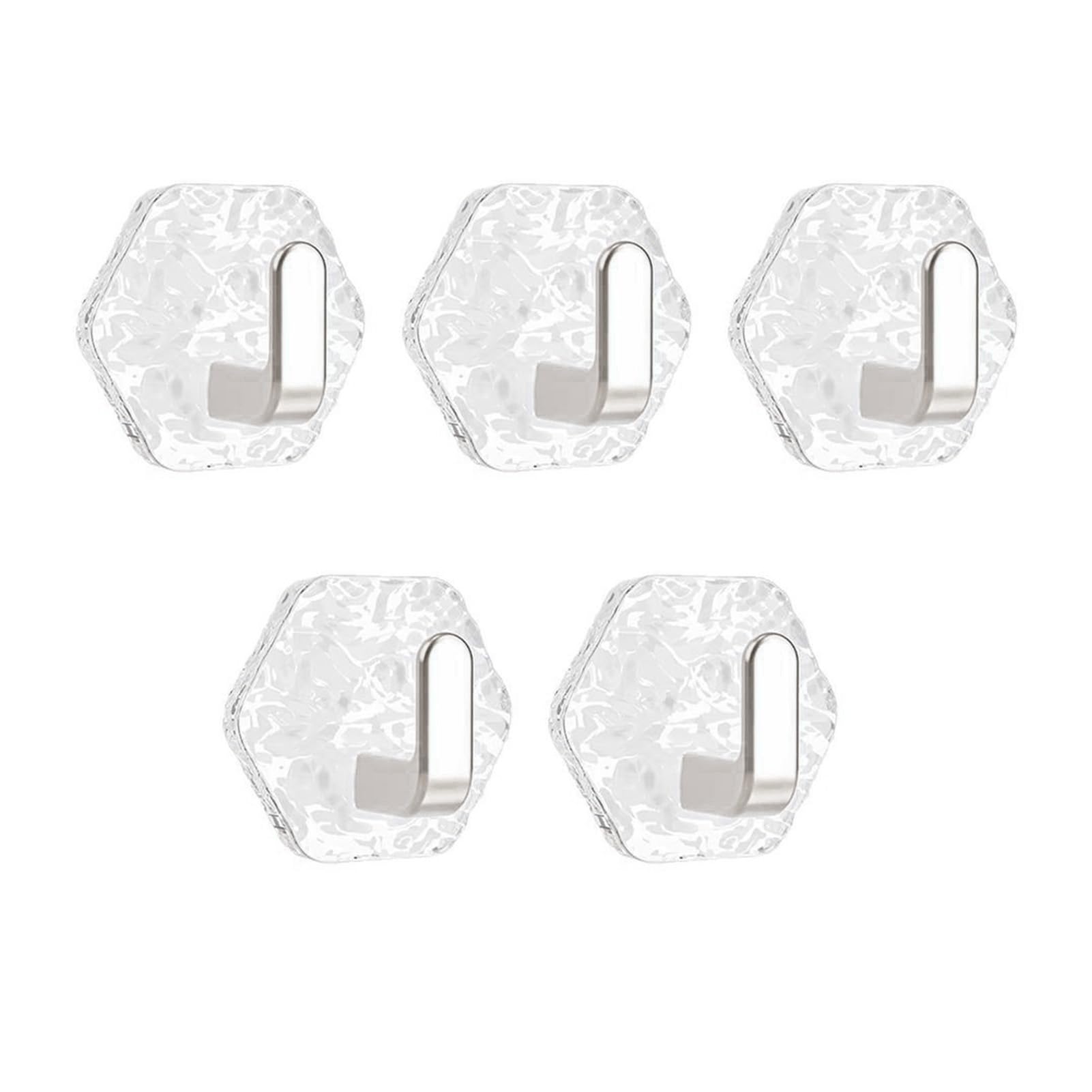 Porceosy Hexagonal Self Adhesive Hooks Water Ripple Pattern Waterproof No Drilling Wall Mounted for Towels Keys Kitchen Bathroom Decorative Silver 5pcs