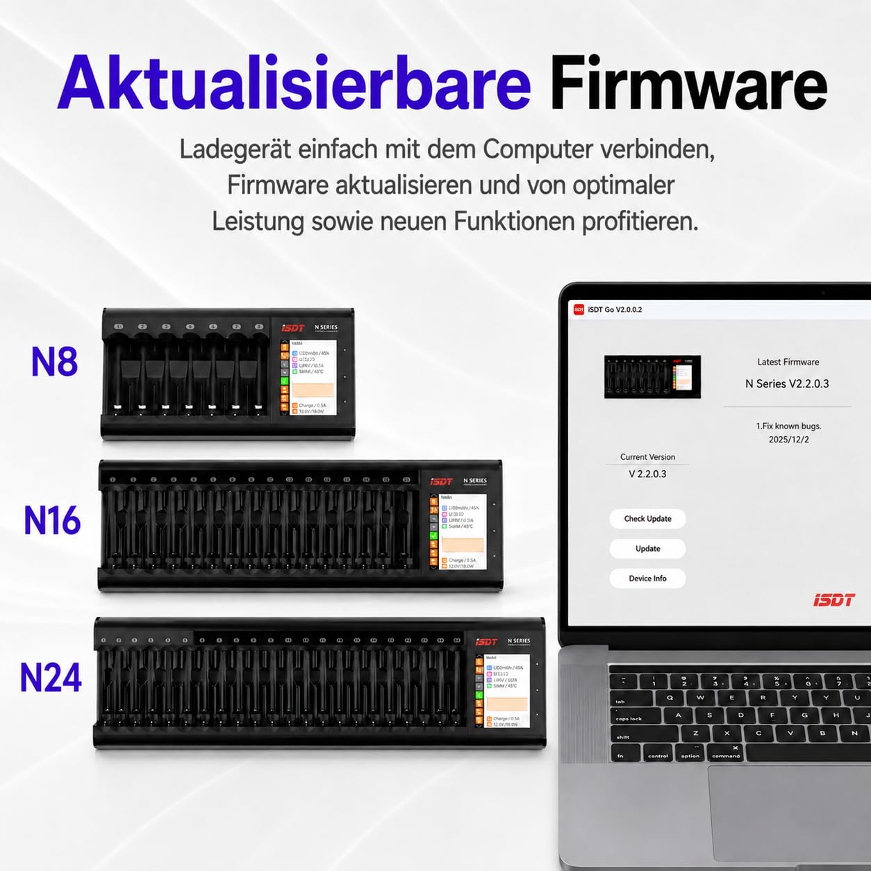 ISDT - Cargador de batería N8 AA/AAA de 8 compartimentos con pantalla a color de 2,4"