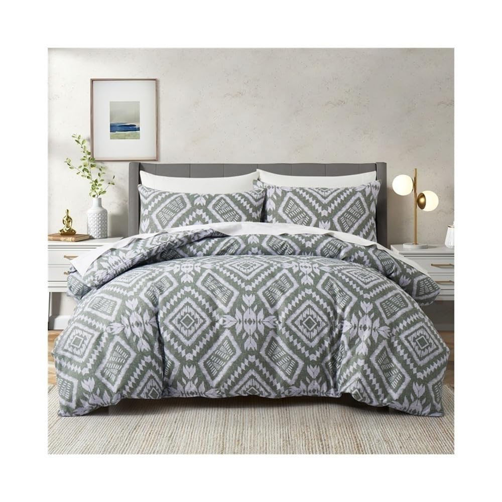 VHKJewE Green Boho Style Comforter Cover Geometric Triangle Aztec Duvet Set All-seasons Bedding Set(US Queen(229x229cm))