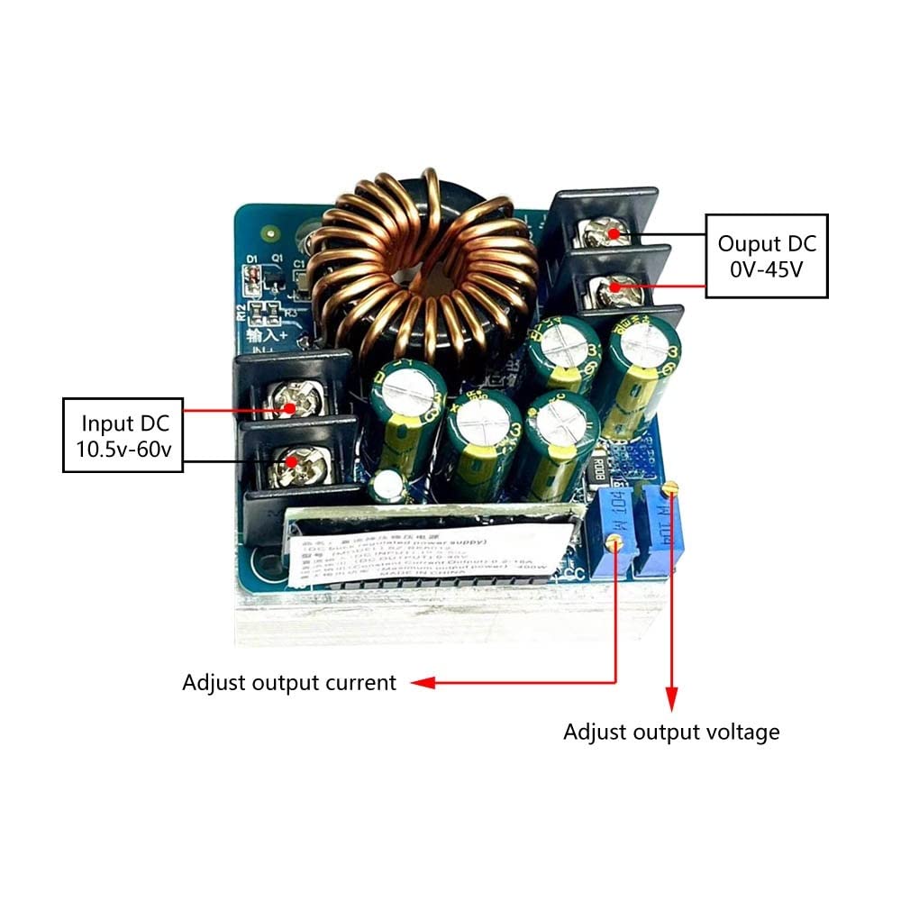 DONGKER Módulo reductor SZ-BK0612, DC-DC 10.5V-60V a 0-45V Buck módulo de fuente de alimentación 400W estabilizador electrónico de voltaje