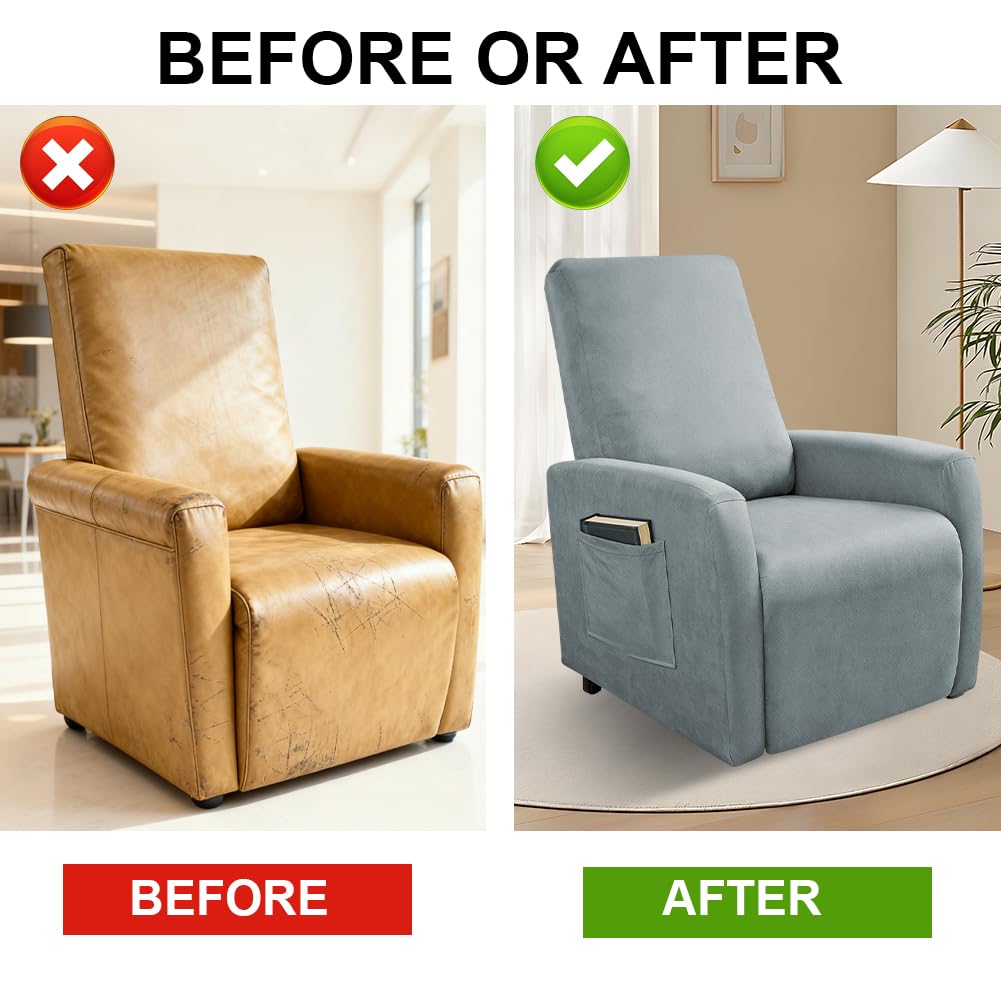 Sessel überzug wasserdichte, Stretch Sesselschoner mit Taschen, Stressless Hussen für Wohnzimmer Fernsehsessel (Light Gray)