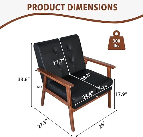 Miniatura 2 de Sillón con diseño retro de mediados de siglo, moderno, con reposabrazos de madera, tapizado, respaldo acolchado, tamaño del asiento 24.4 pulgadas