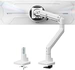 monTEK Heavy-Duty Monitor Arm for 17-57" Ultrawide Curved Screen, Supports up to 59.4 lbs, Adjustable Gas Spring Arm, 75/100 VESA Mount, Clamp & Grommet Desk Monitor Mount Single, White