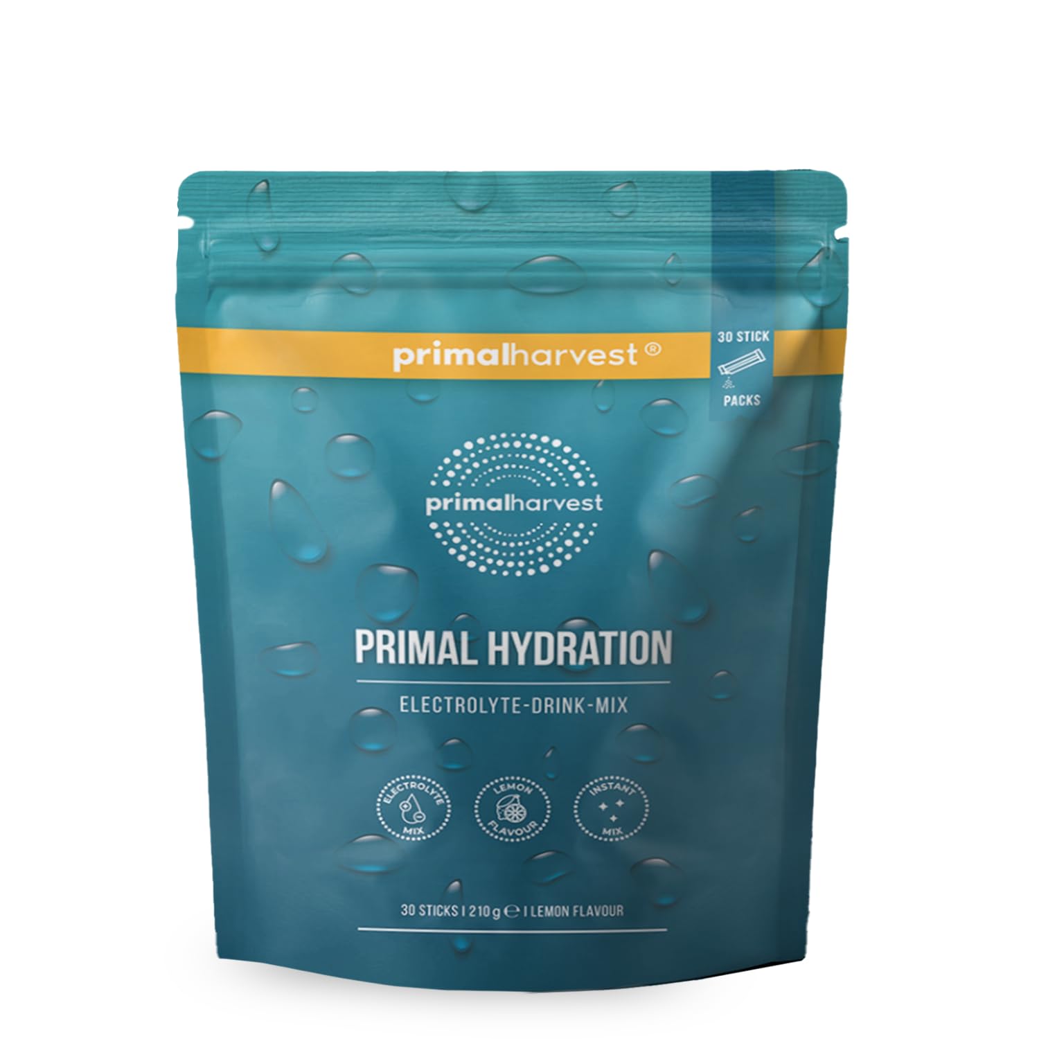 Primal Hydration de Primal Harvest - Bebida isotónica con electrolitos en sobres individuales, con Magnesio, Potasio y Vitamina C, ideal para hombres y mujeres, 30 raciones (1 Pack (30 Count))