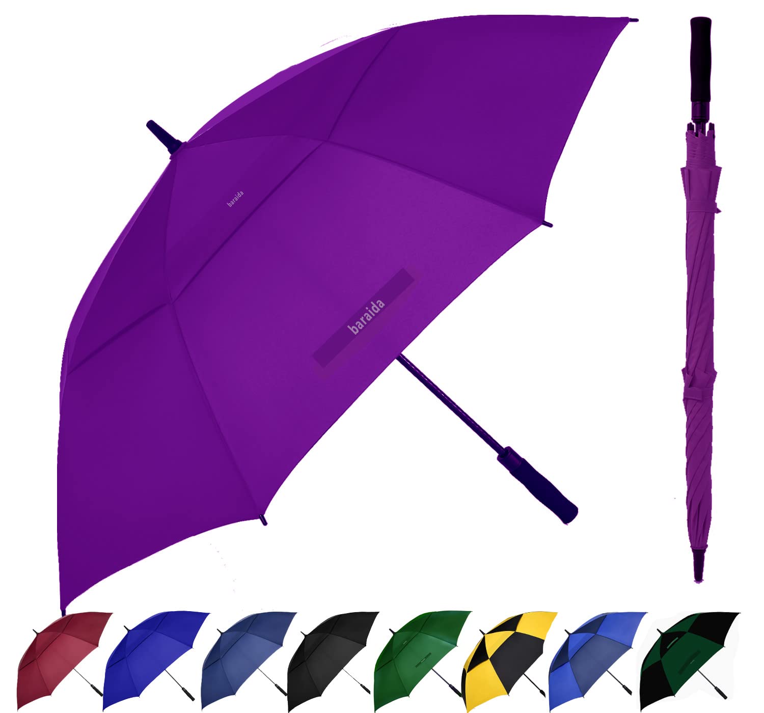 (DAMAGED) Baraida Golf Umbrella Large 62/68/72 Inch, Extra Large Oversize Double Canopy Vented Windproof Waterproof Umbrella, Automatic Open Golf Umbrella for Men and Women and Family. (68 inch,Purple)