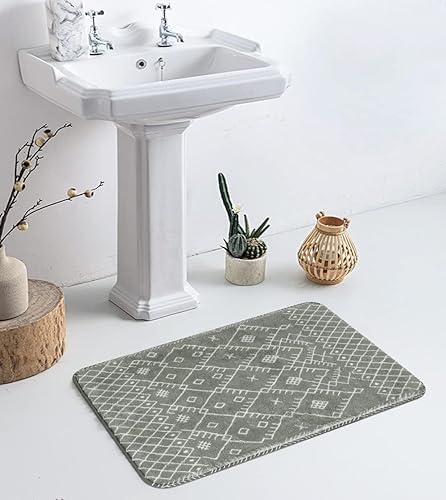 Miniatura 6 de Uphome Alfombras de baño de 20 x 31 pulgadas, color gris, bohemio, antideslizante, geométrica, marroquí, alfombra de baño de terciopelo suave,