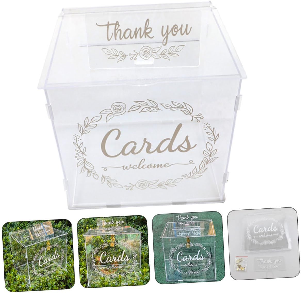 Acrylic Wedding Card Box with Lock Large DIY Envelope Holder for Reception Money Storage and Decorative Use in Weddings and Bridal Showers
