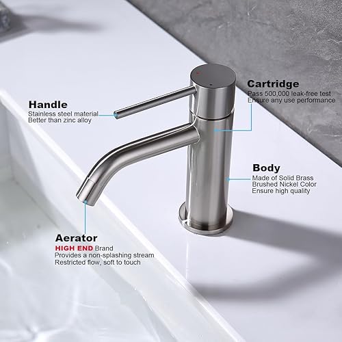 Miniatura 6 de Grifo de lavabo de baño de un solo orificio con ensamblaje de drenaje emergente y líneas de suministro de grifo, grifos de lavabo de níquel