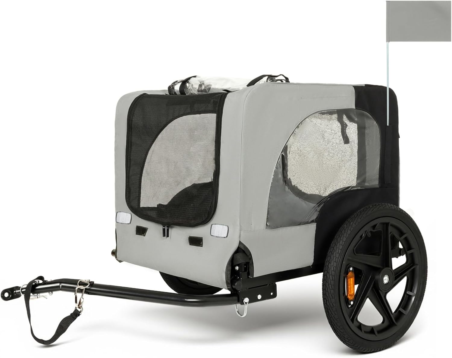 Outdoor Heavy Duty Collapsible Pet Bike Trailer with 16-Inch All-Terrain Wheels & Universal Hitch – Foldable Dog/Cargo Carrier Cart for Bicycles, Black+Grey