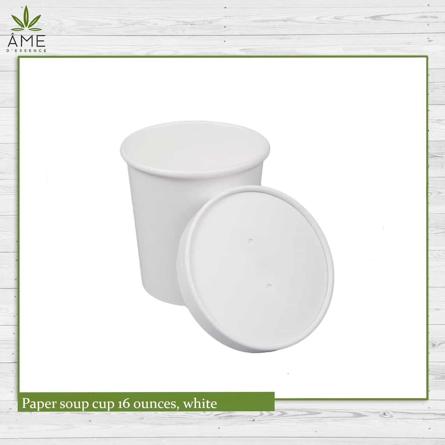 AME D'ESSENCE (16 oz-250 PC) White Soup Containers for Hot Cold Food, Paper Cups with Vented Lids, Great with Ice Cream, Gelato, Yogurt, Paper Soup Cups To Go, Take Out Food Containers