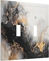 Vista 1 de Cubierta de Placa de Pared de 2 Pandillas de Mármol Abstracto, Placa Frontal de Interruptor de Luz Eléctrico Decorativa en Azul Marino y Oro