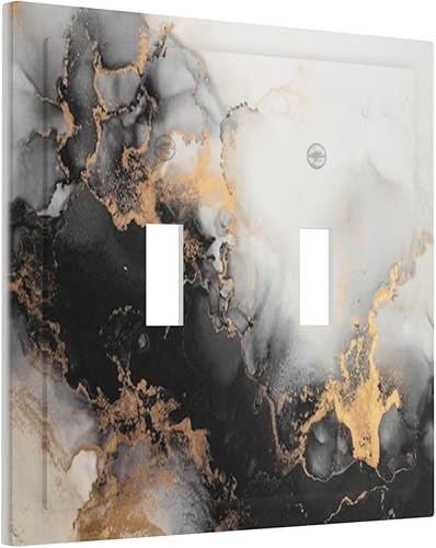 Placa de pared de doble palanca de mármol abstracto de 2 cuadras, placa frontal eléctrica azul marino y dorado, placa frontal eléctrica para baño,