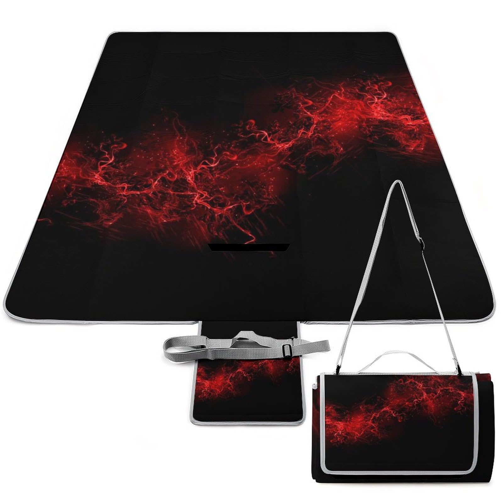Grand tapis de pique-nique extérieur étanche pliable 148 x 148 cm rouge noir