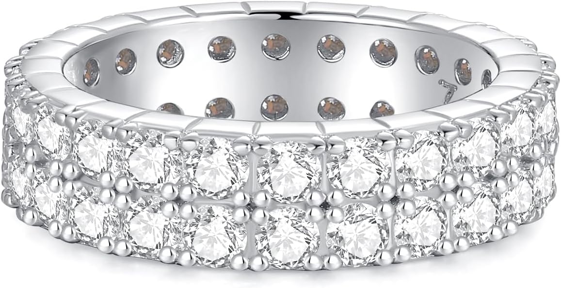 1.7 CTTW Moissanite Wedding Band Ring, 6mm Double Row Eternity Promise Ring for Women, D Color VVS1 Clarity Round Brilliant Moissanite Rings 925 Sterling Silver, Anniversary and Bridal Gift, All Size - Image 2