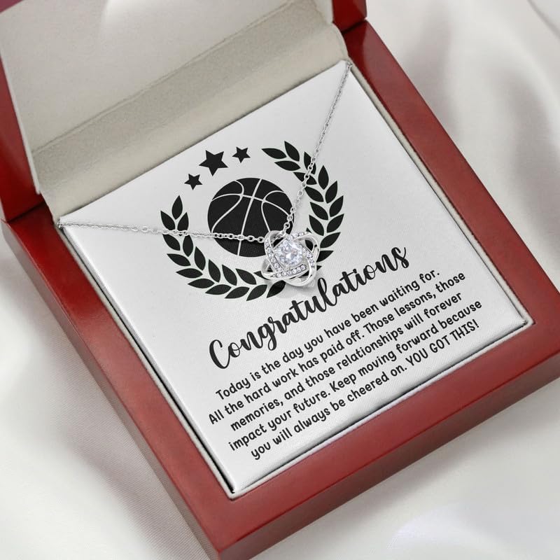 Basketball Necklace Silver Plated Love Knot Mahogany - Congratulations Basketball - Basketball Hoops Outdoor Net Gifts for 17 Year Old Boys Double Dribble Court Game Player Gymnastics