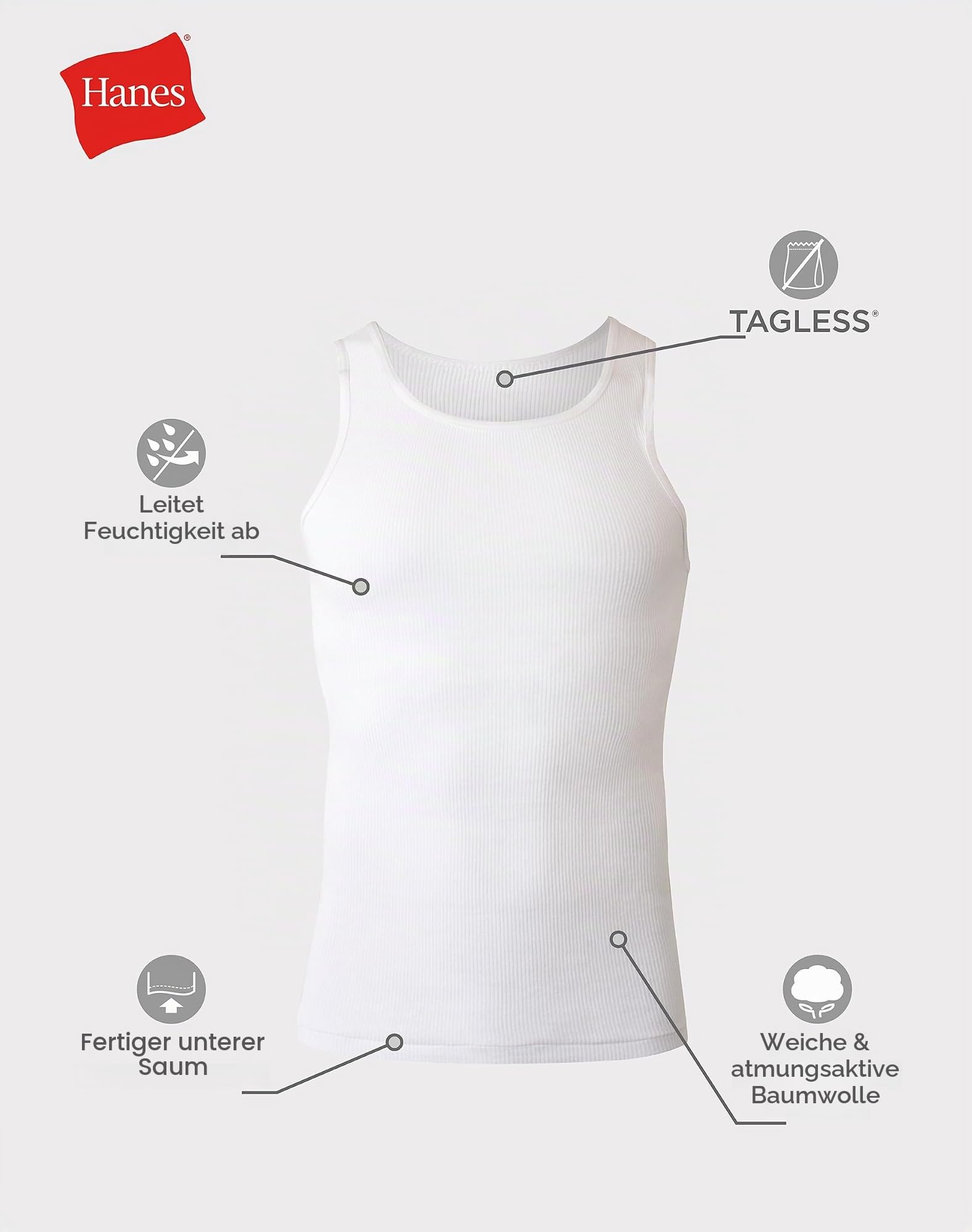 Hanes Herren 6er-Pack Tagless Cotton Tank Unterhemd, 6 Stück in Weiß, Mittel