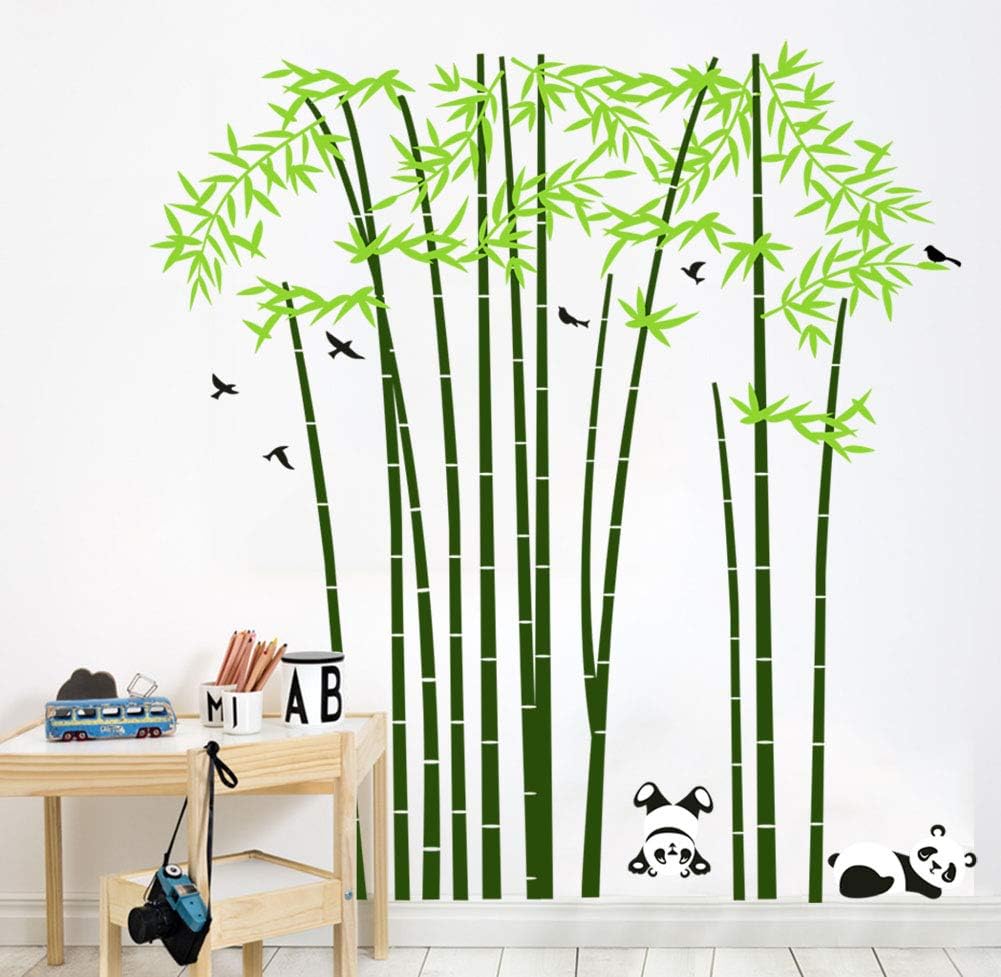 Mix Decor Tree Wall Sticker - Cute Panda Bamboo Tree Wall Decal Large Family Forest for Livingroom Kid Baby Nursery Room Decoration Party Birthday Gift,75x79 Inch Green