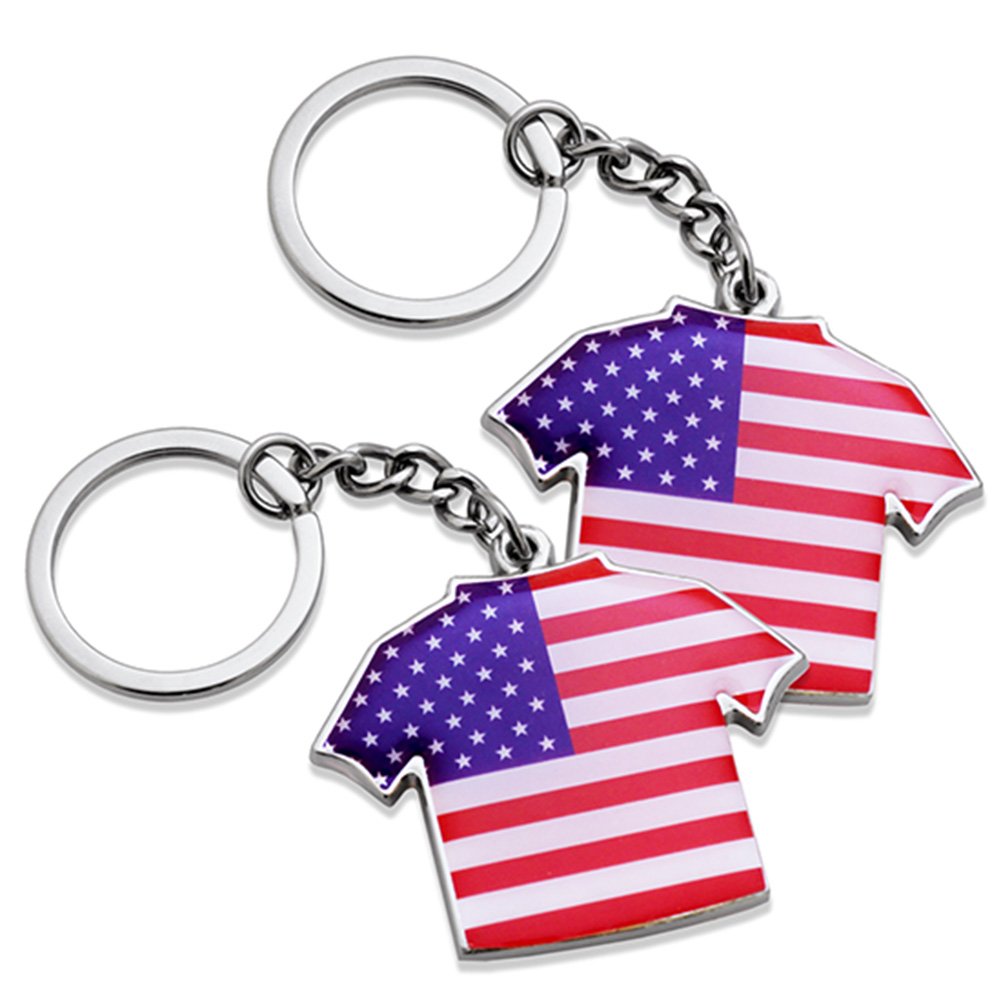Set of 2 T-Shirts Shape USA US American Flag Patriotic Keychain Key Ring