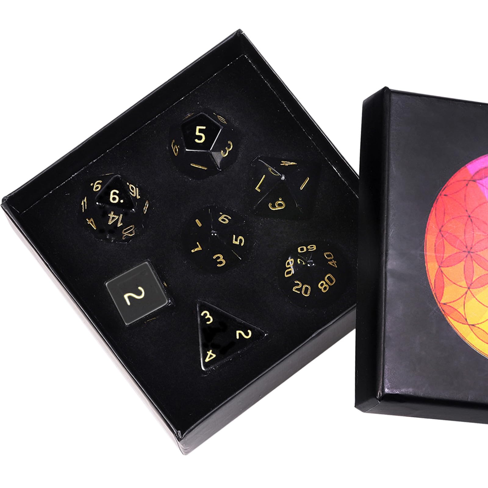 Nupuyai 7pcs Obsidian Crystal Polyhedral DND Dice Set for RPG MTG Table Games, Polished Tumbled Stones Dices with Box for Home Decor