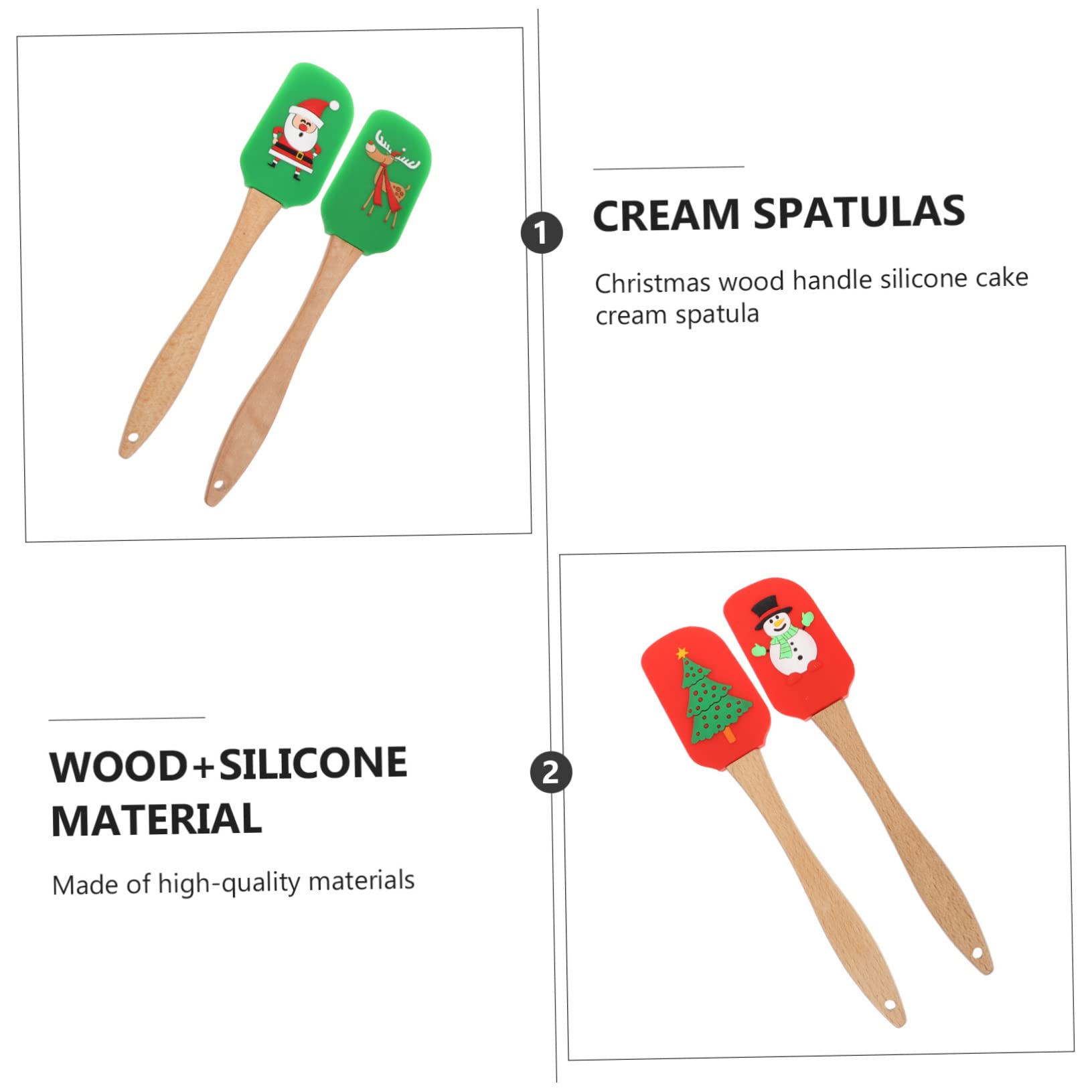LIFKOME 4piezas Espátulas De Silicona Para Tartas y Masa Mango De Utensilios De Cocina Para Decoración y Mezcla Temporada Navideña