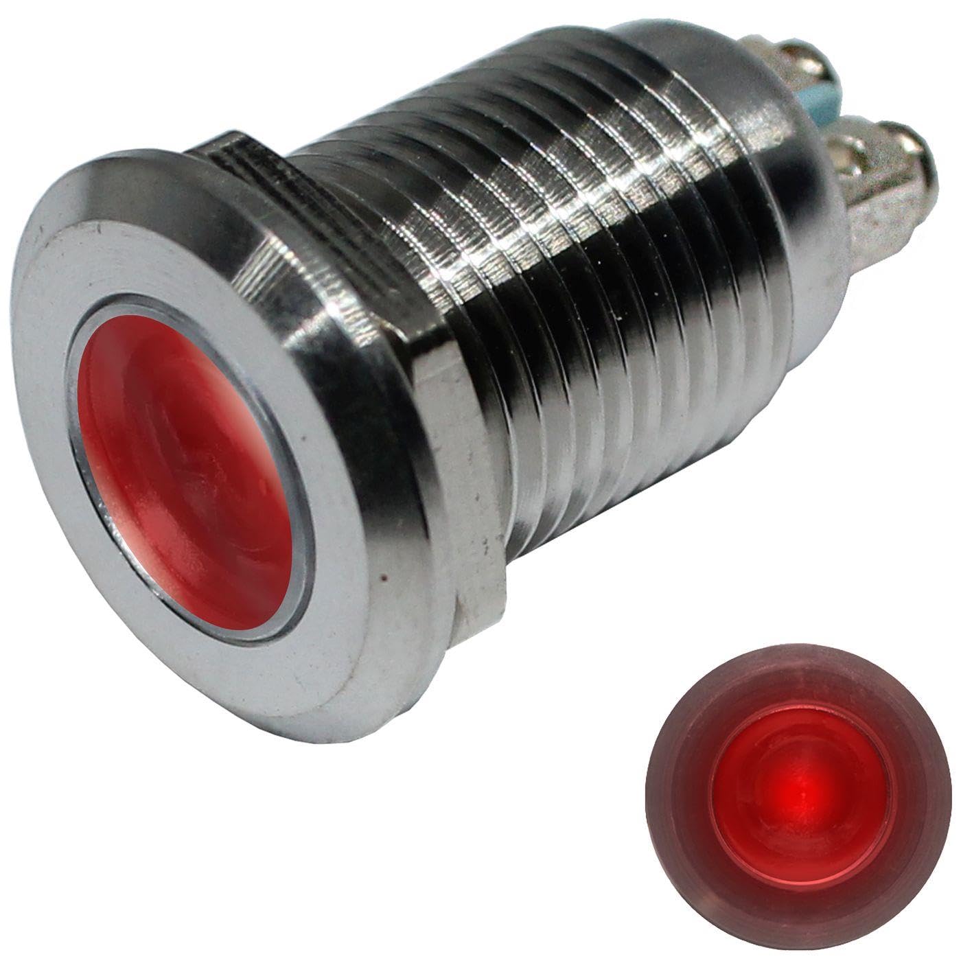 Lumonic LED indicatore luminoso 12mm rosso in acciaio inox I Segnale luminoso con attacco a vite - IP67 I Segnale luminoso per auto con tensione LED 6V, 12V & 24V