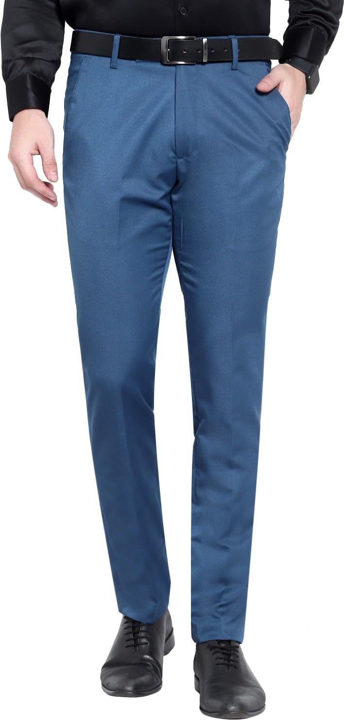 FMK Men's Formal Regular Fit Cotton Blend Peacock Blue Trouser-picture-34