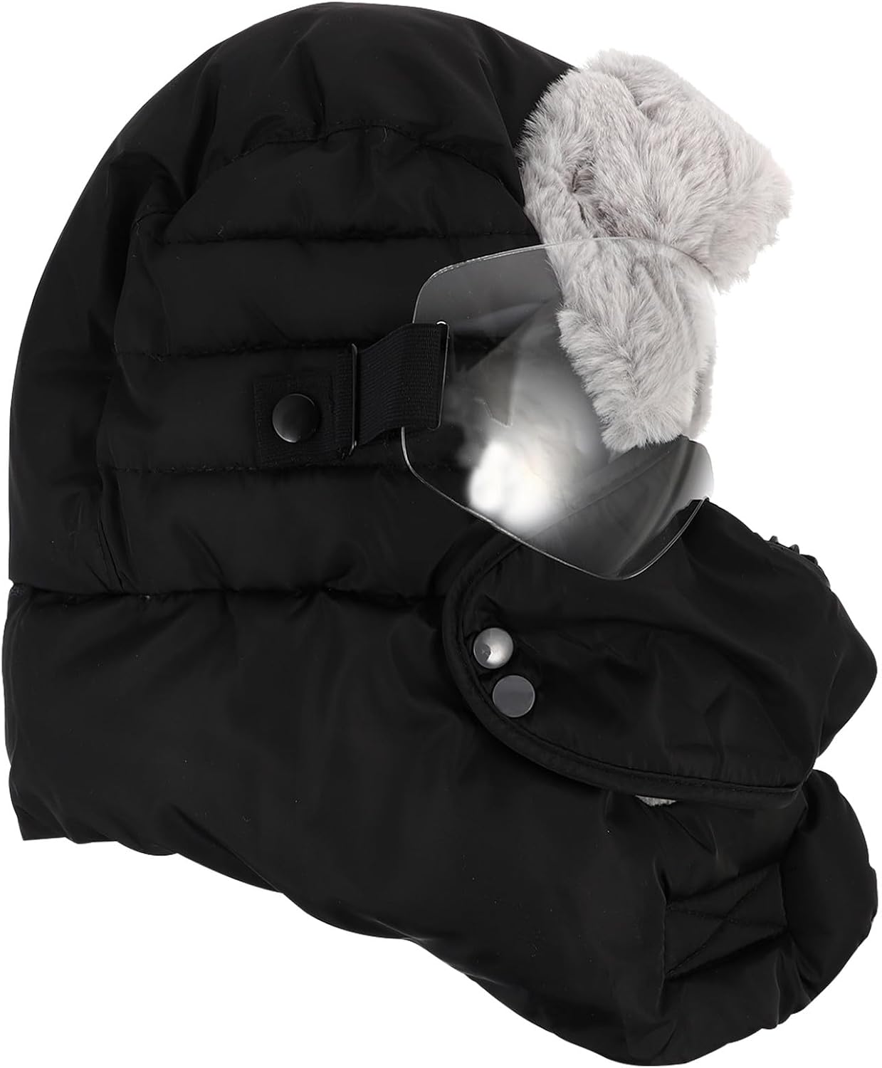 Hemoton Windproof Flap Winter Hat with Mask and Protective Earflaps, Comfortable Outdoor Riding Cap with Goggles, Black Thermal Cold-Resistant Headgear for Men