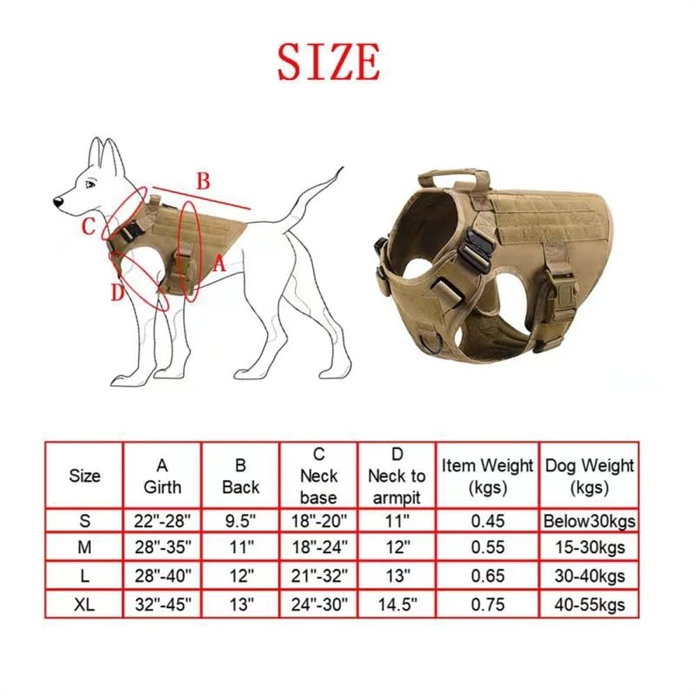 Correa de Perro Correa Ajustable Juego de arnés y Correa para Perros tácticos Hebilla de Metal Chaleco para Perros Grandes Arnés para Mascotas(ACU Harness,M)