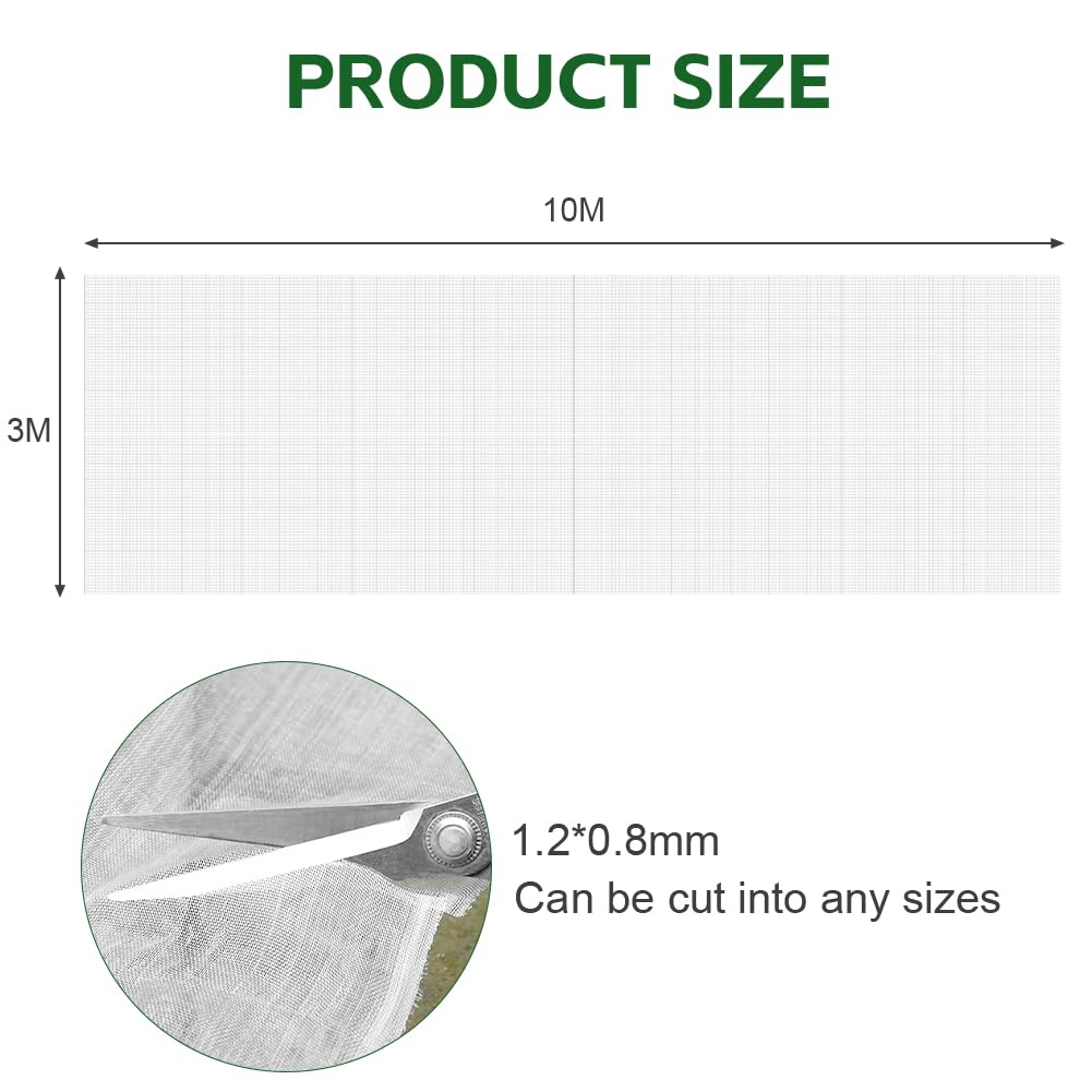 AOOWU Malla Fina Anti-Insectos, 3 X 10m Red de Protección de Cultivos, 0.38mm Red Fina Anti-Insectos Red para Proteger Plantas, Frutas y Flores, Malla Antiinsectos y Pajaros de Plagas