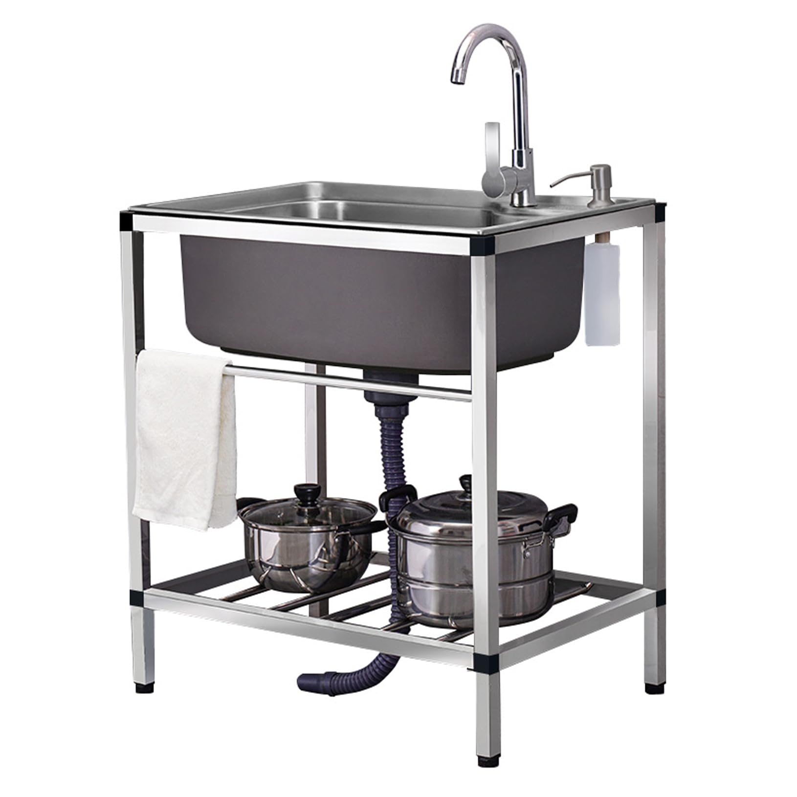 ZQFHSX Kitchen Free Standing Stainless Steel Utility Sink with Drainer Fittings Industrial Commercial for Restaurant,Workshop,Utility Rooms,Warehouses,Basement (68x44cm/27x17in)