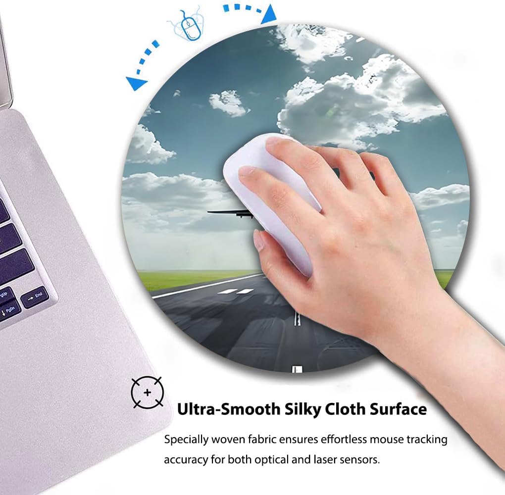 Airplane Taking Off from a Runway Round Mouse Pad, Cute Circular Desk Mat image 4
