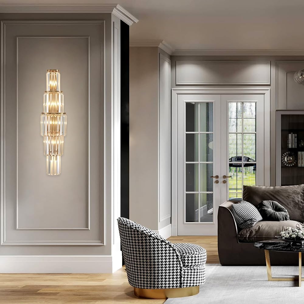 29.5 inch Modern Wall Sconce Contemporary Crystal Wall Sconce 5-Light Gold Bathroom Light Fixtures for Bedroom Hallway Living Room