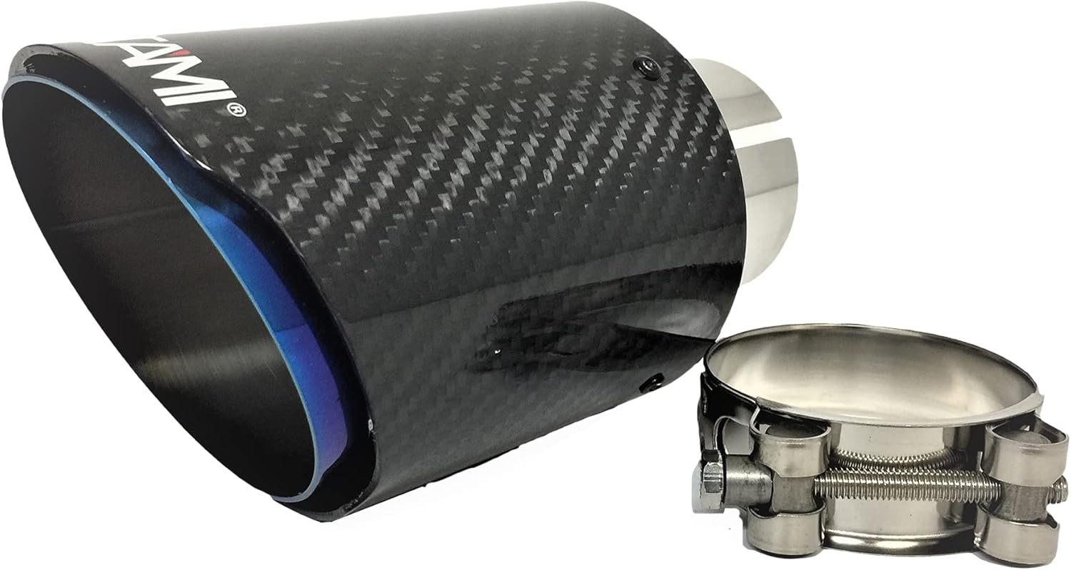 NETAMI Carbon Fiber Exhaust Muffler Tip Clamp-on 2.25 to 3.5 inch (Blue)