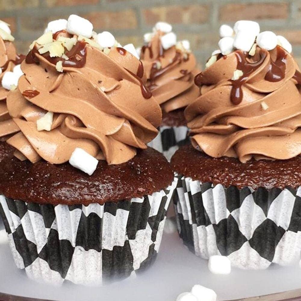 Black Checkered Cupcake Muffin Liners for Baking Premium Bright