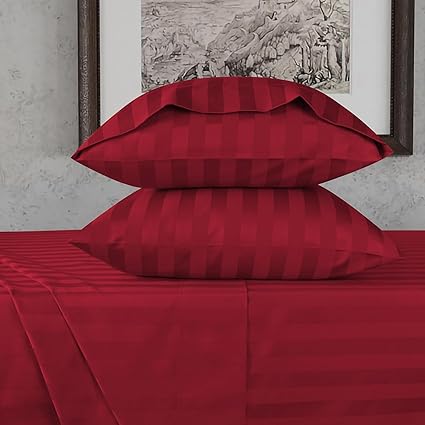 URBANHUT 800 Thread Count Egyptian Cotton Damask Striped Twin Size Sheets Set (4 Pc) - Ultra Soft & Smooth, Sateen Weave Twin Size Bed Sheets, Luxury Hotel Sheets with 16" Deep Pocket - Burgundy