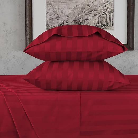 URBANHUT 800 Thread Count Egyptian Cotton Damask Striped Twin Size Sheets Set (4 Pc) - Ultra Soft & Smooth, Sateen Weave Twin Size Bed Sheets, Luxury Hotel Sheets with 16" Deep Pocket - Burgundy