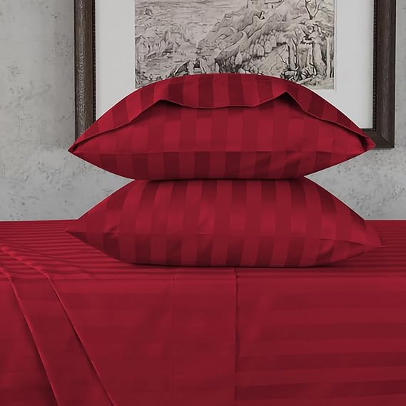 URBANHUT 800 Thread Count Egyptian Cotton Damask Striped Twin Size Sheets Set (4 Pc) - Ultra Soft & Smooth, Sateen Weave Twin Size Bed Sheets, Luxury Hotel Sheets with 16" Deep Pocket - Burgundy