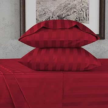 URBANHUT 800 Thread Count Egyptian Cotton Damask Striped Twin Size Sheets Set (4 Pc) - Ultra Soft & Smooth, Sateen Weave Twin Size Bed Sheets, Luxury Hotel Sheets with 16" Deep Pocket - Burgundy