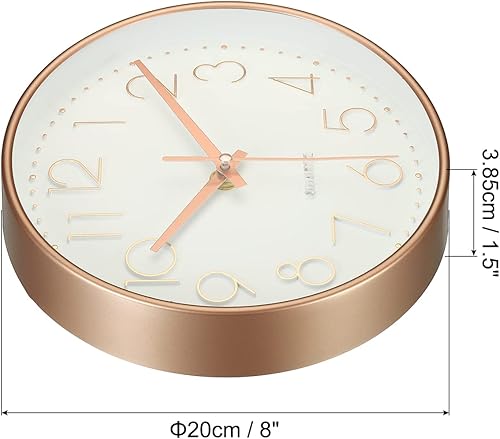 Miniatura 2 de PATIKIL Reloj de pared de 8 pulgadas, funciona con pilas, silencioso, sin tictac, para oficina, dormitorio, decorativo, oro blanco