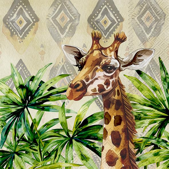 Set of TWO INDIVIDUAL *Luncheon Size* Paper Napkins - NOT PACKS - (Design # 2292) - AFRICAN GIRAFFE, ZOO ANIMAL, WILDLIFE - for Decoupage, Art, Craft,