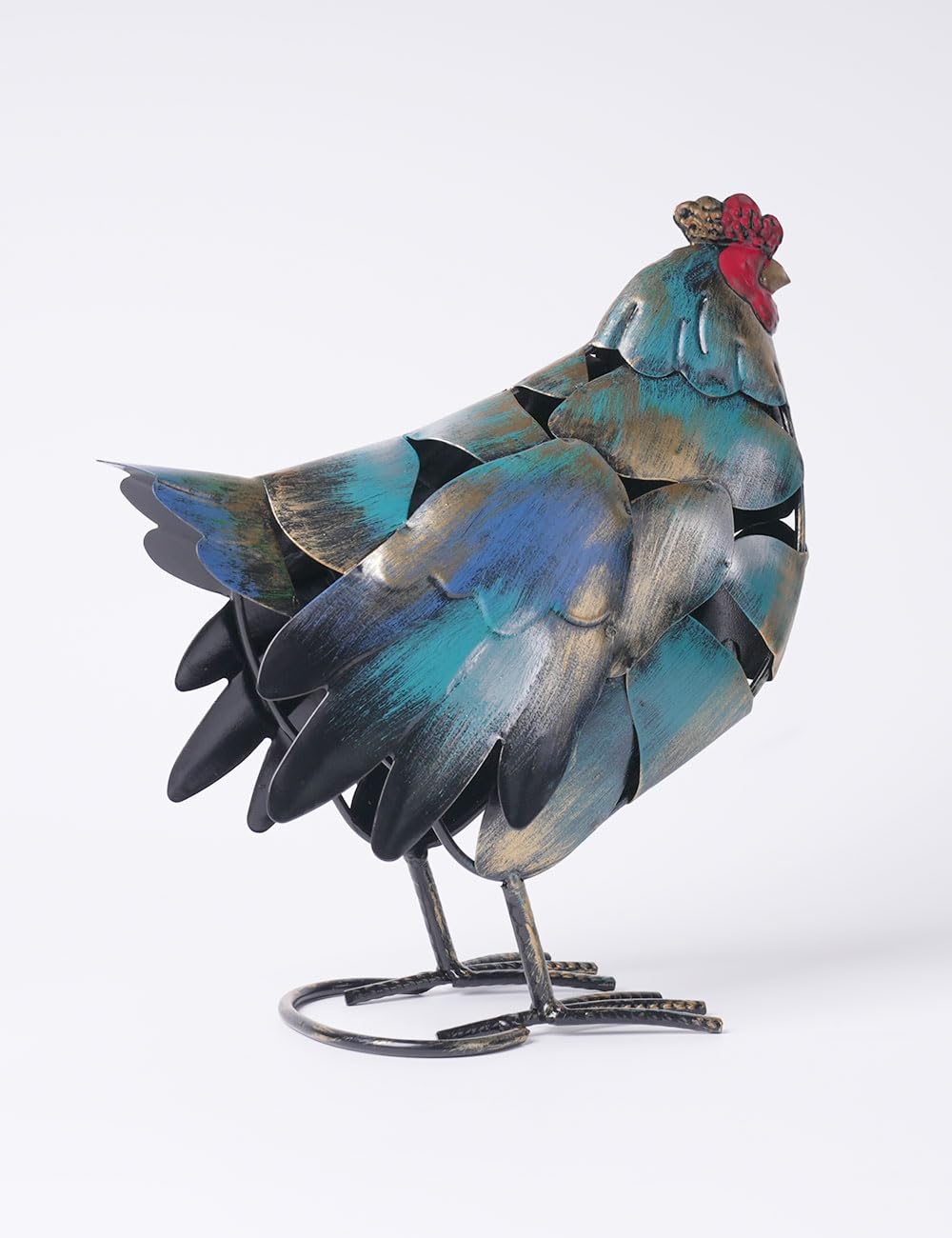 HAUCOZE Gallo Estatua Metálico Escultura Animal Figura Moderna Decoración Interior Adorno Arte Hogar Regalo para Salón Oficinas Comedor 27cm