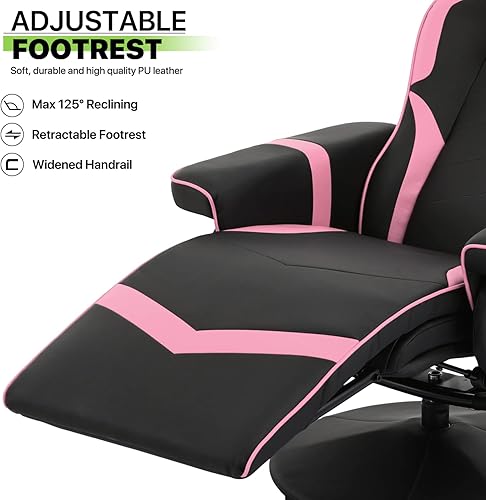 Miniatura 6 de Magshion Silla reclinable giratoria de 360 para juegos, silla reclinable ergonómica de piel sintética con respaldo ajustable, reposapiés, portavasos