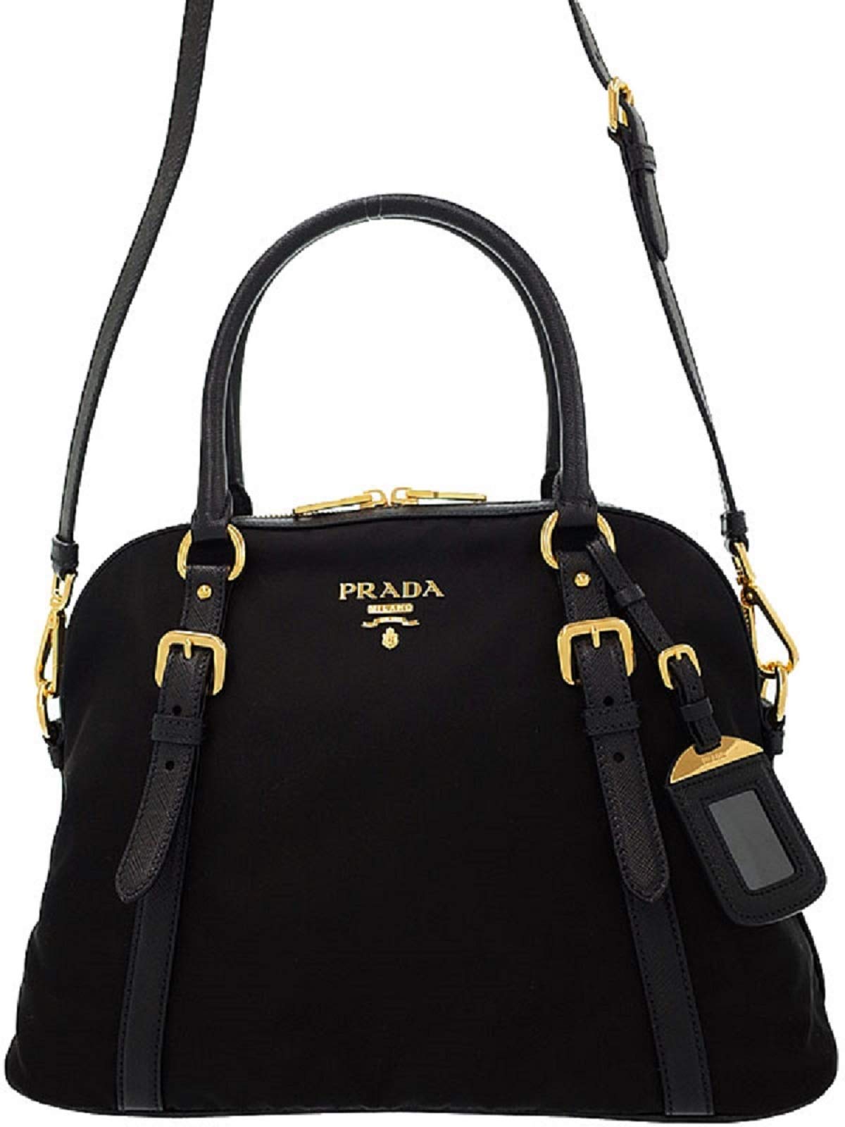 Prada Womens Tessuto Nylon Saffiano Leather Black Handbag 1BB013
